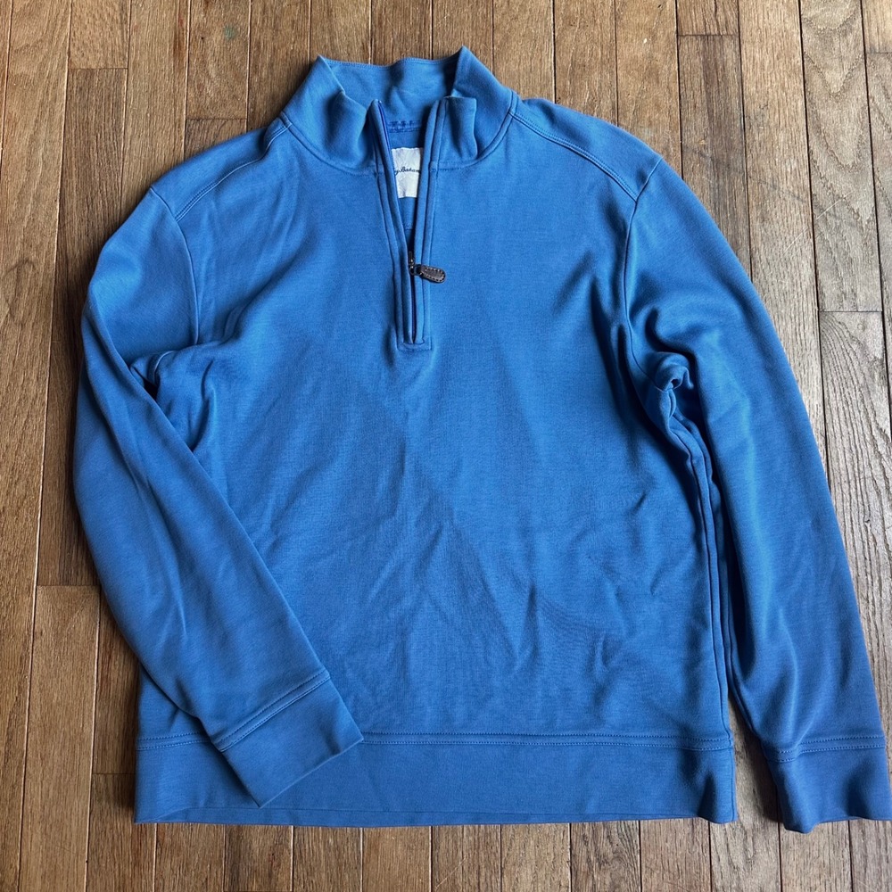 Tommy Bahama Pima Cotton Quarter Zip Pullover Mens Small Blue Modern Casual read